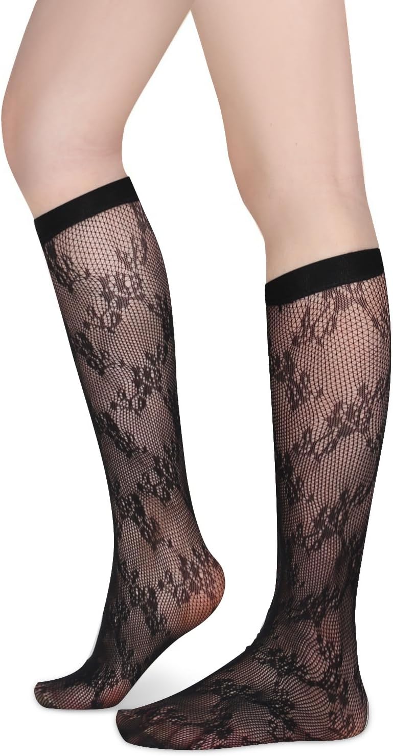 Benefeet Sox Womens Fishnet Knee High Socks White Black Lace Mesh Sexy Stockings Hollow Out Sheer Tube Calf Sock - Image 3